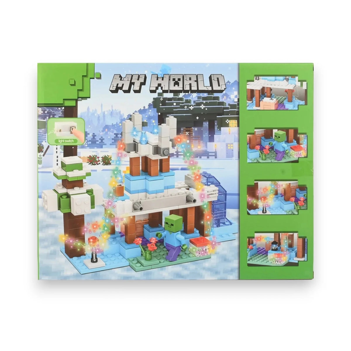 44126 My World Minecraft 220 pieces Minecraft-Inspired Light-Up Building Blocks Set| Winter Castle Construction Toy for Kids