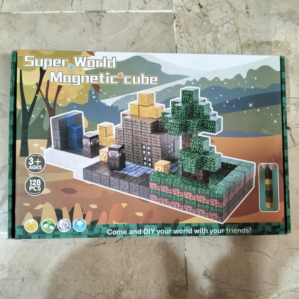 Super World Magnetic Cube XC-B46 (128 Pieces) - Minecraft Style Building Blocks MAS KIDZ