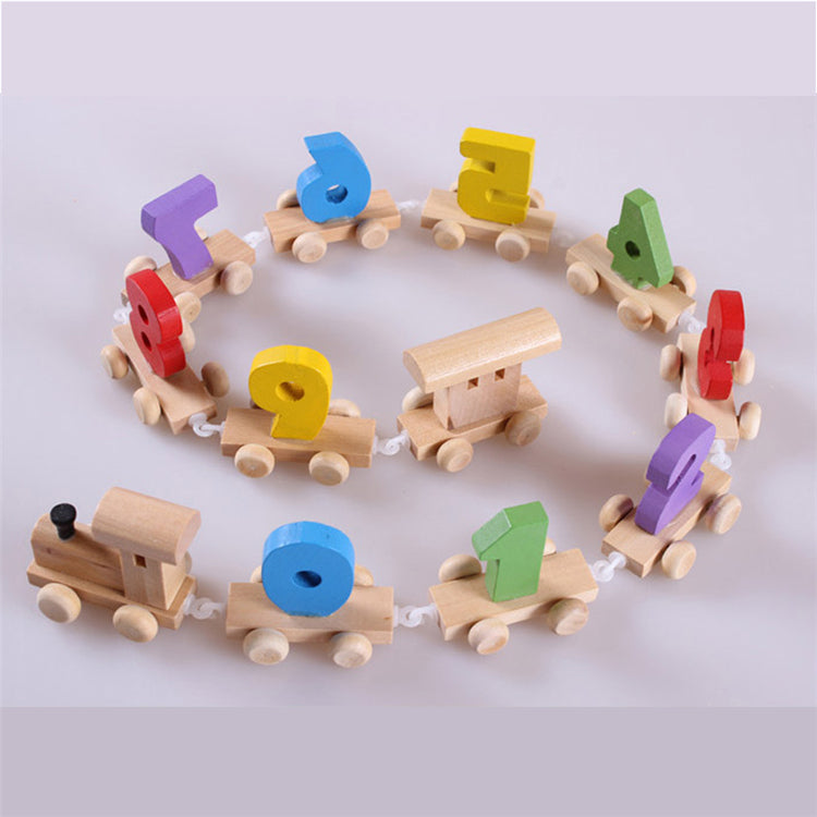 Digital Small Wooden Train for Children Toddlers 0-9 Number Figures Railway Wood Kids Educational Toys Gift