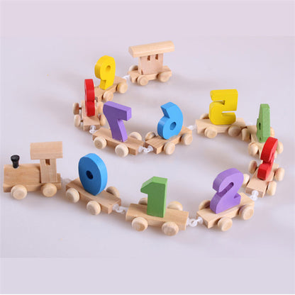 Digital Small Wooden Train for Children Toddlers 0-9 Number Figures Railway Wood Kids Educational Toys Gift