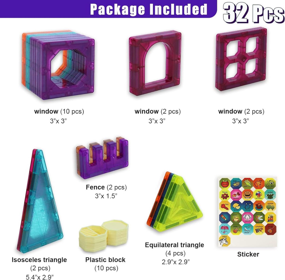 Magnetic Tiles 32 pieces CH1019 MAS KIDZ