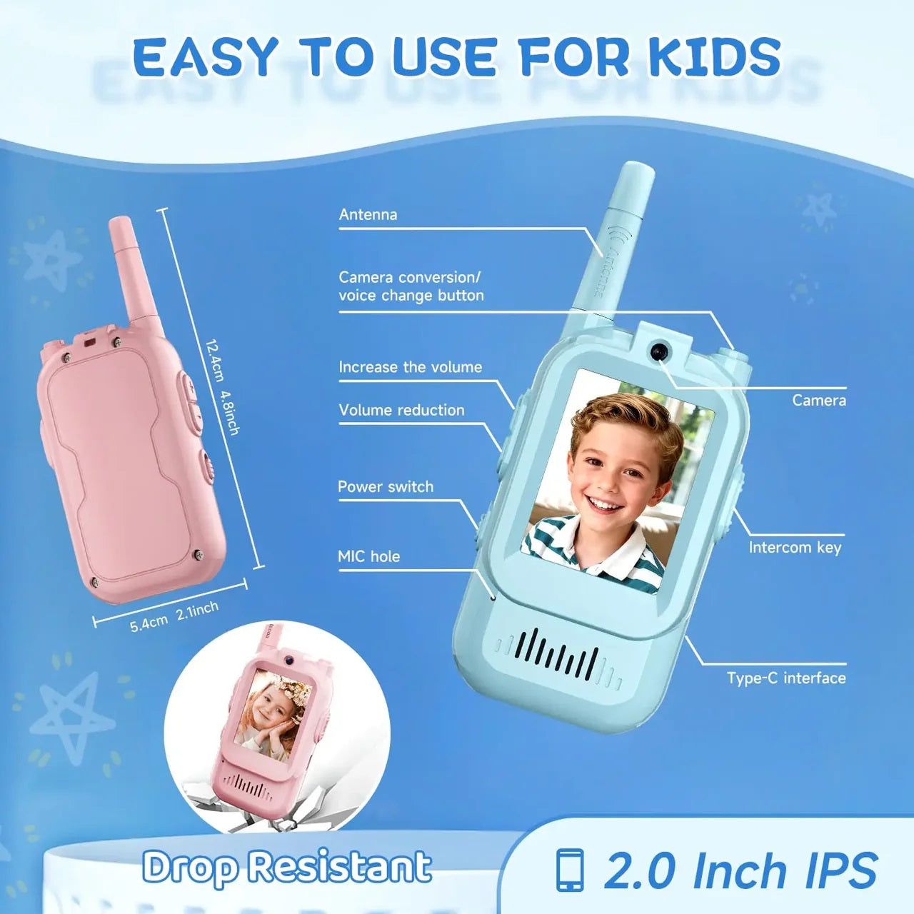 2-in-1 Kids Video Walkie Talkie with Camera & IPS Screen MAS KIDZ