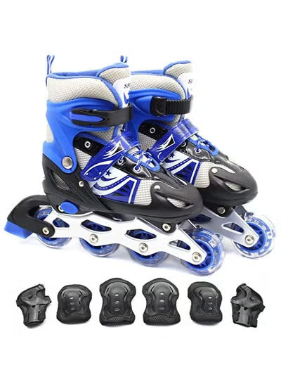 Adjustable Inline Roller Skates – Includes 6-Piece Safety Gear Set