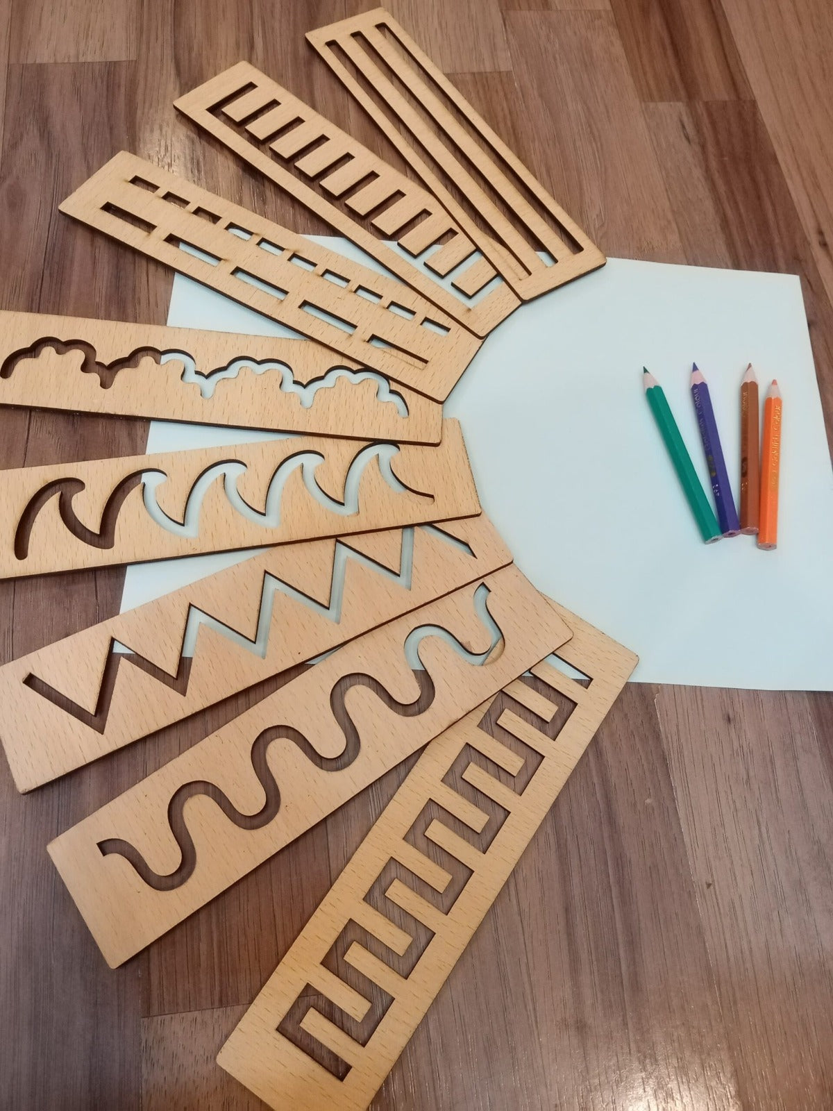 Montessori Wooden Stencil Board for Kids Zig Zag Wavy Straight Lines Tracing Stencil Set
