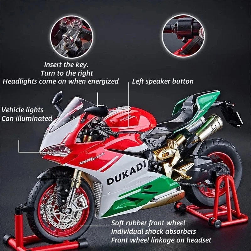 Ducati 1199 Panigale R Alloy Motorcycle Diecast Model Bootable Sprayable With Sound Light Toy MAS KIDZ