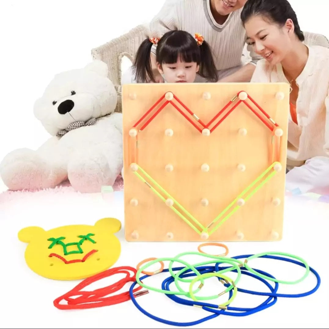 Wooden Geo Box Geoboard Lacing activity XHN-0017