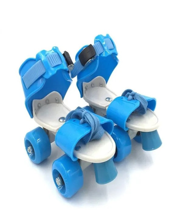 Adjustable Beginner Quad Roller Skates for Kids – 2 Rows 4-Wheel Training Skates with Safety Straps