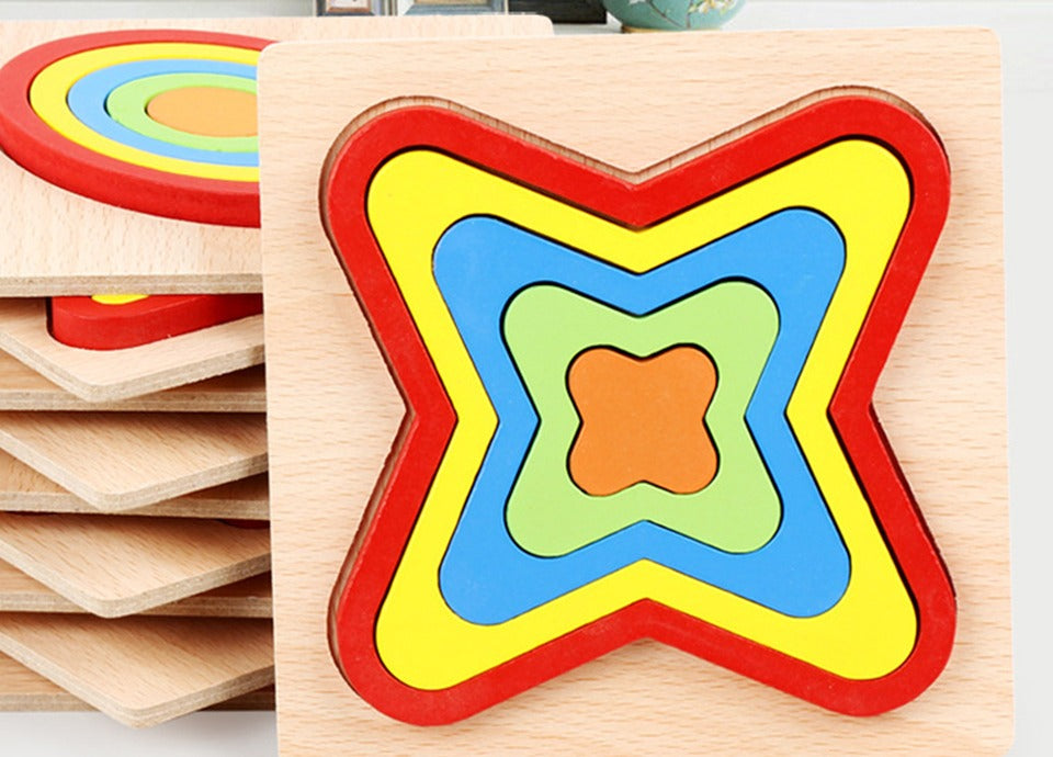 10 Colorful Geometrical Shape Wooden Puzzle Toy