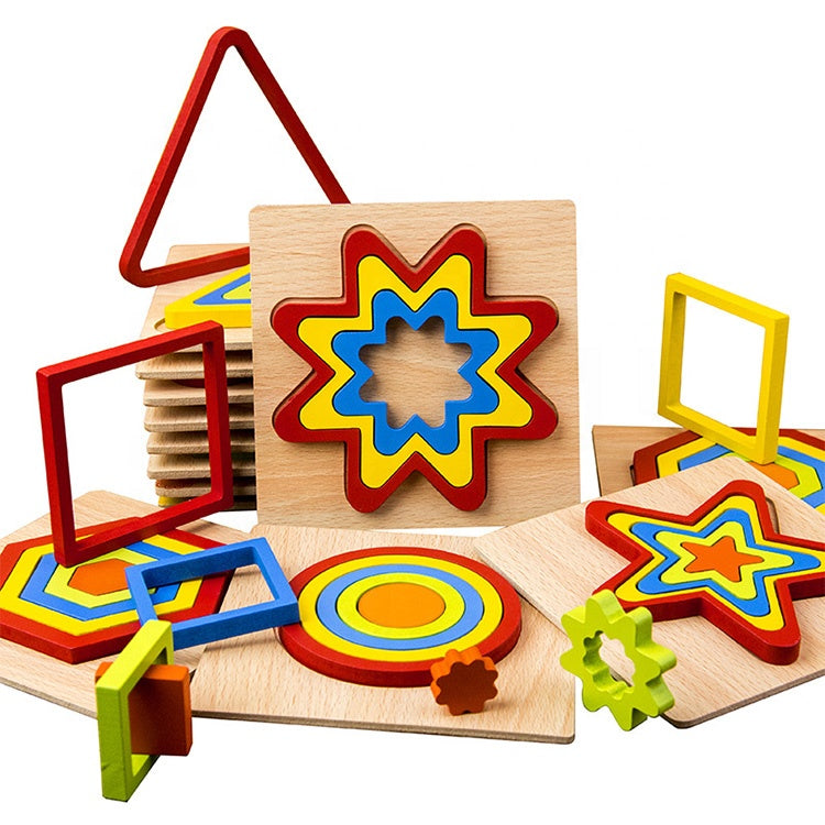 10 Colorful Geometrical Shape Wooden Puzzle Toy
