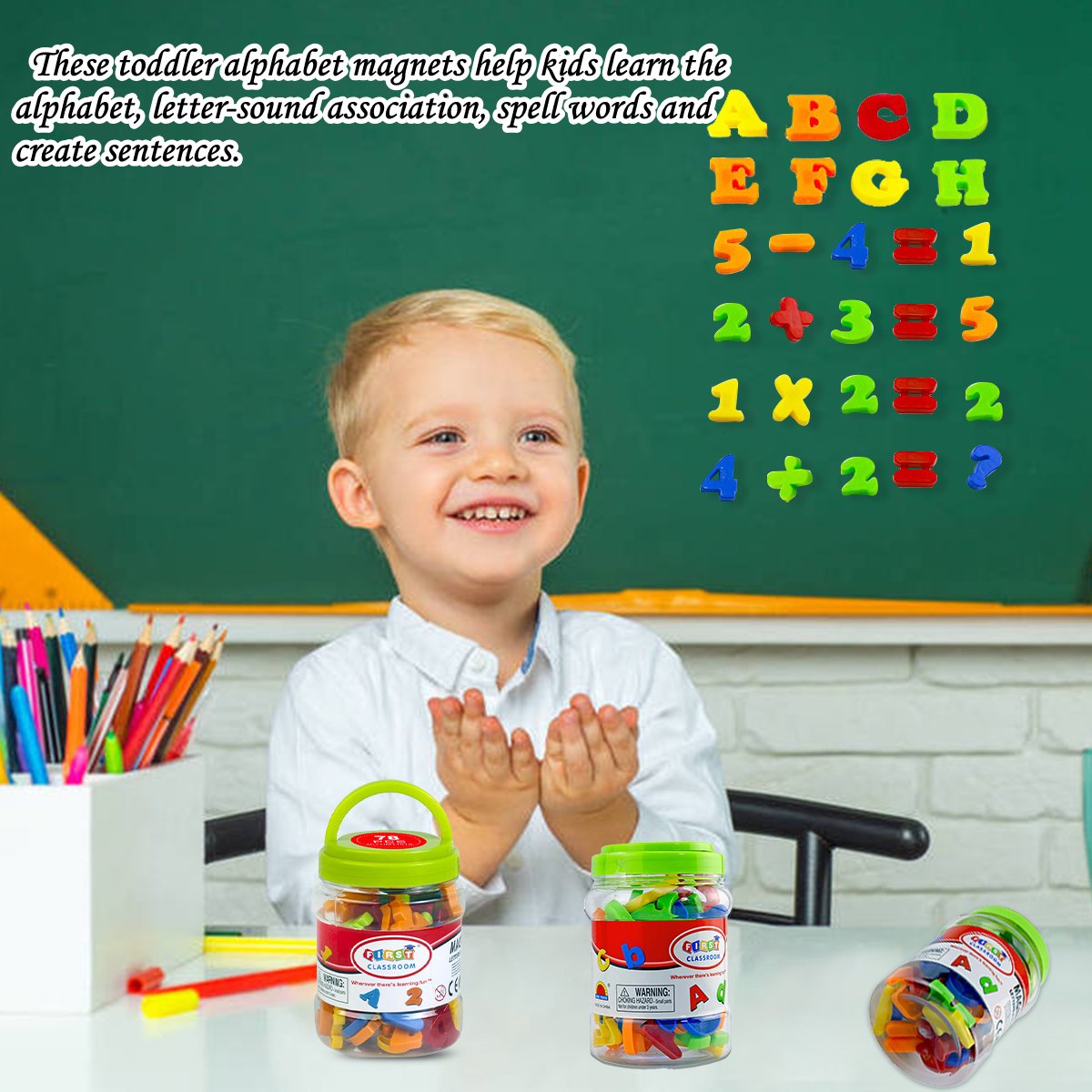 Magnetic Letters Numbers and symbol for Kids 78 pieces Fridge Magnets Alphabet Colorful Plastic ABC 123 in jar Educational Toy Set