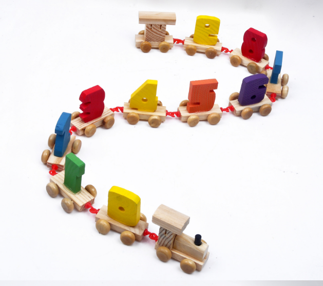 Digital Small Wooden Train for Children Toddlers 0-9 Number Figures Railway Wood Kids Educational Toys Gift