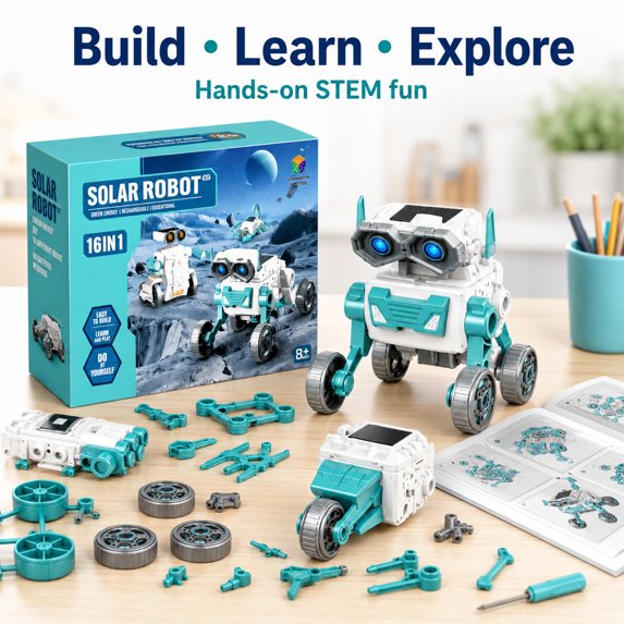 16-in-1 Solar Robot Kit No 713– DIY STEM Educational Building Toy for Kids 8+