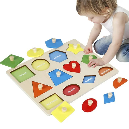 Wooden 12 Shape puzzle with nobe grip wooden pegged puzzle toy imported