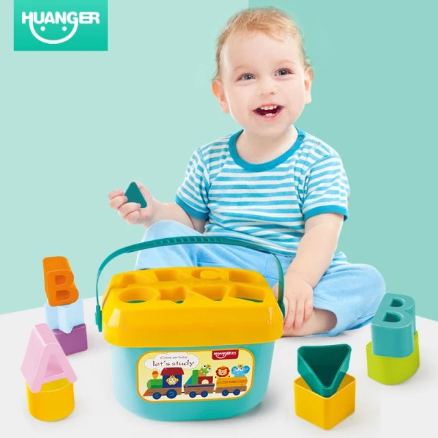 16 piece baby learning blocks shape sorting bucket toy