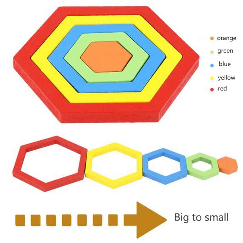 10 Colorful Geometrical Shape Wooden Puzzle Toy