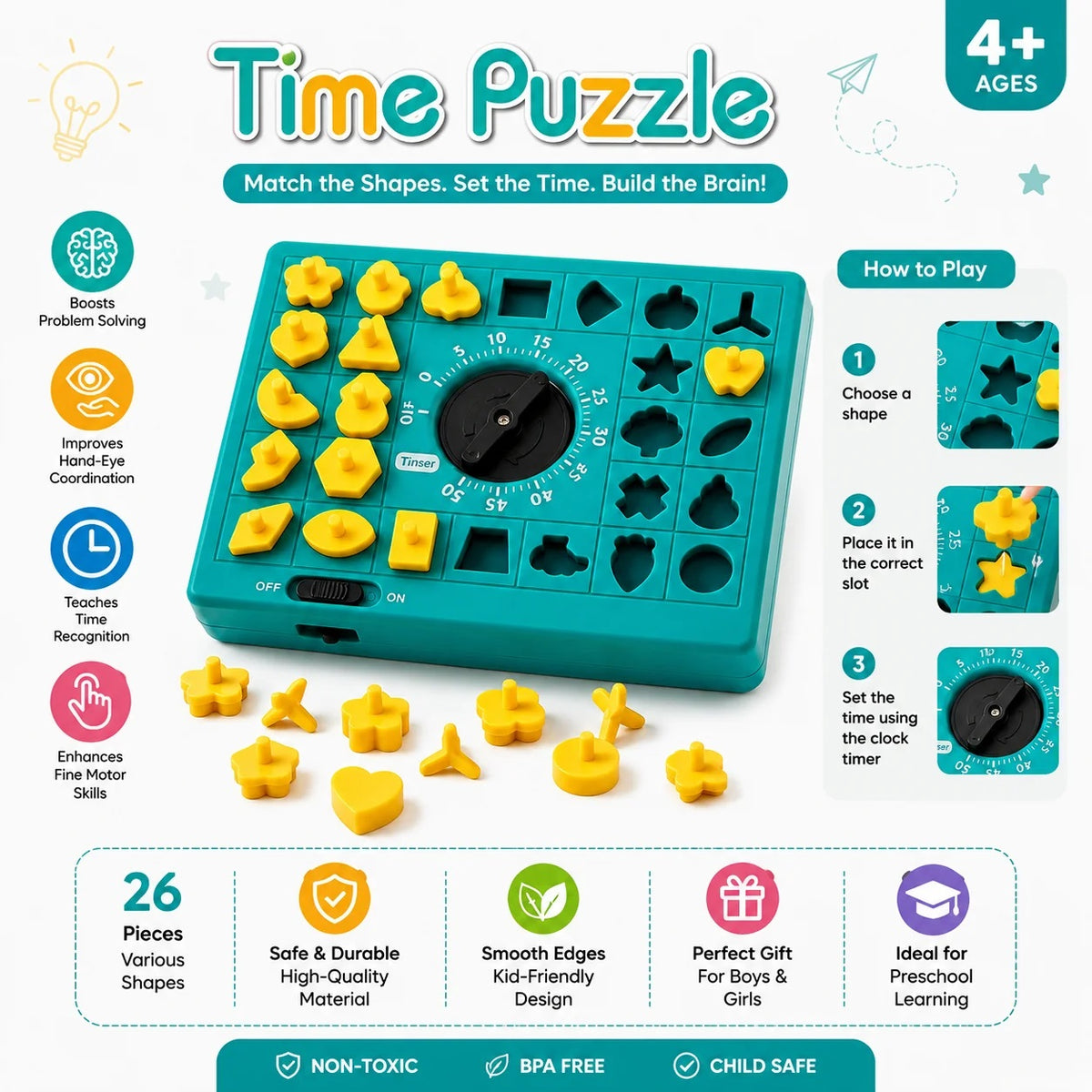 Time Puzzle Shape Matching Game for Kids