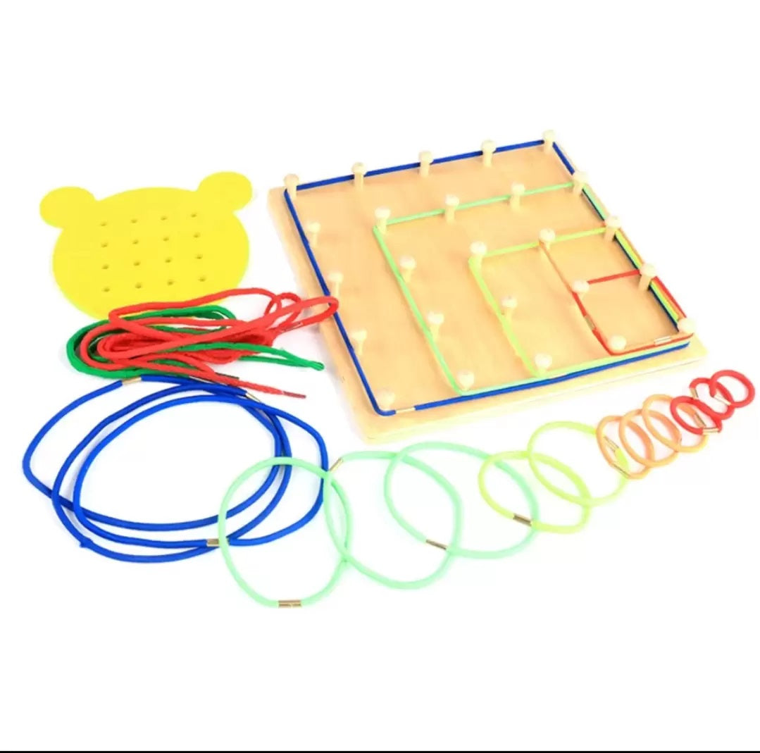 Wooden Geo Box Geoboard Lacing activity XHN-0017