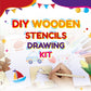 Wooden Stencils Drawing Kit 12 pieces character in plastic packing 90009