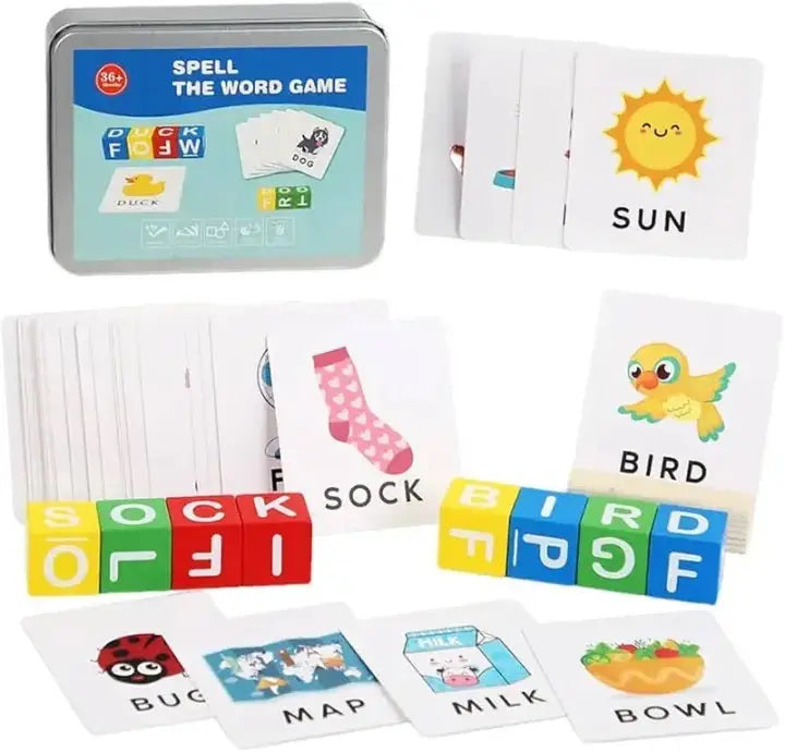 Spell The Word Game Wooden Tin Single Side 6589-1250 MAS KIDZ