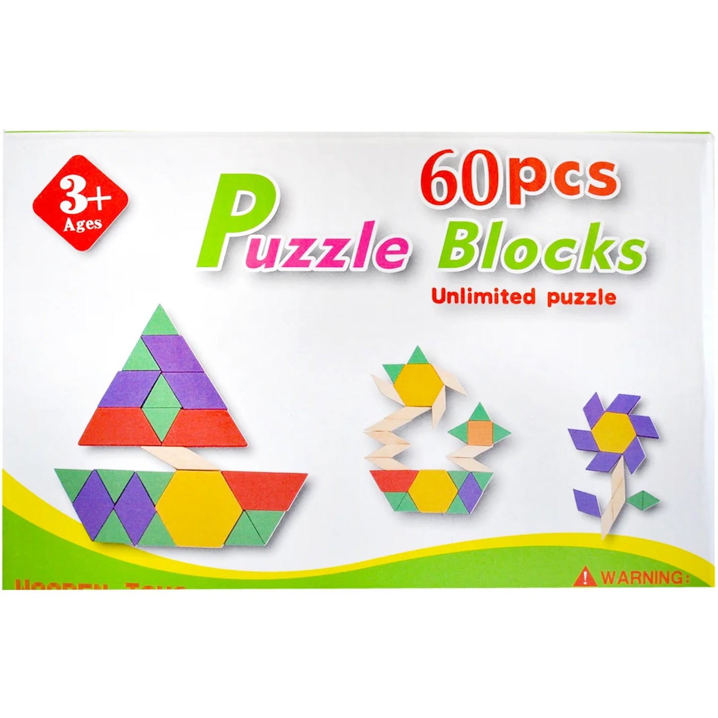 60 Pieces Puzzle Blocks Wooden Toys Tangrams Puzzles Small Size