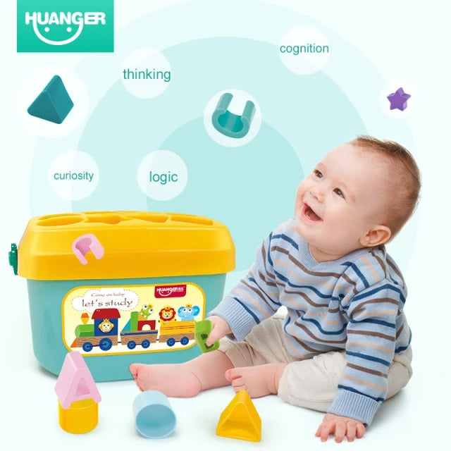 Shape matching blocks for toddlers with sorting bucket