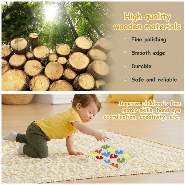 Wooden 12 Shape puzzle with nobe grip wooden pegged puzzle toy imported