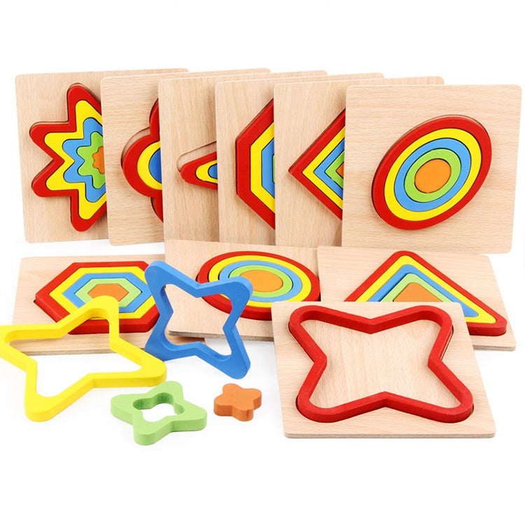 10 Colorful Geometrical Shape Wooden Puzzle Toy