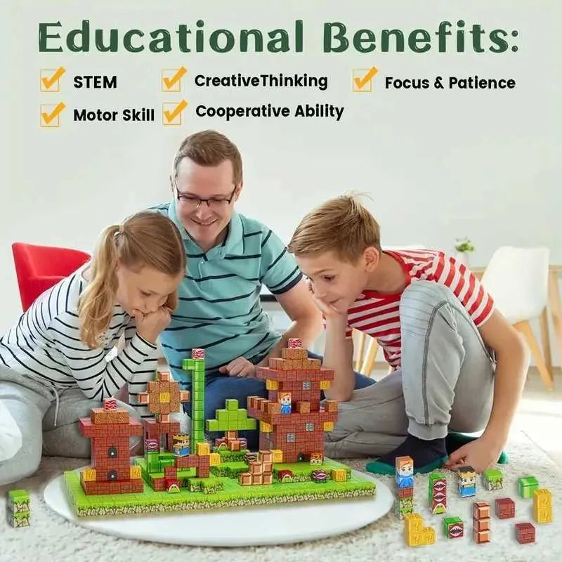 Super World Magnetic Cube XC-B46 (128 Pieces) - Minecraft Style Building Blocks MAS KIDZ