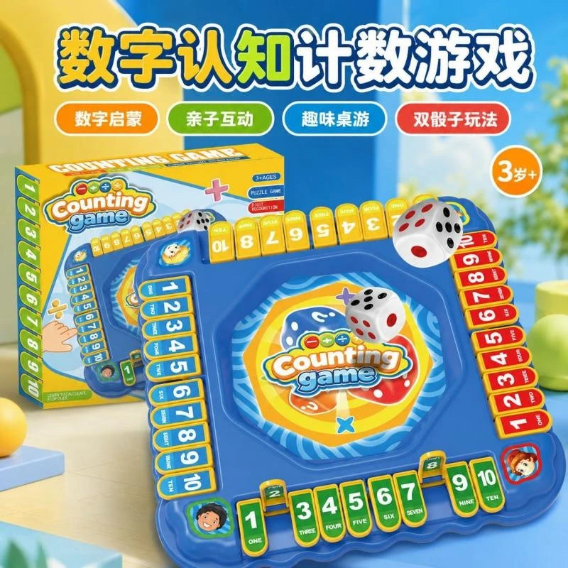 Educational number counting game for children ages 3 and above with dice
