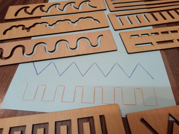 Montessori Wooden Stencil Board for Kids Zig Zag Wavy Straight Lines Tracing Stencil Set