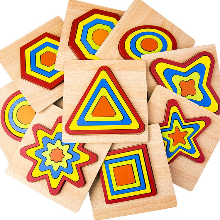 10 Colorful Geometrical Shape Wooden Puzzle Toy
