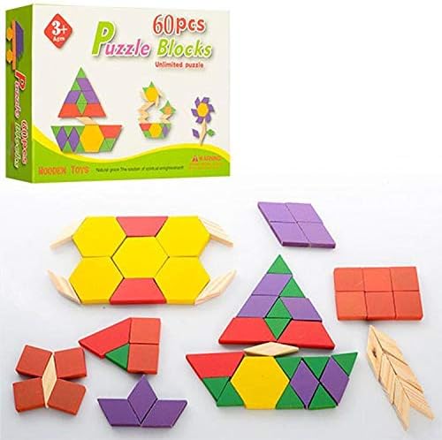 60 Pieces Puzzle Blocks Wooden Toys Tangrams Puzzles Small Size