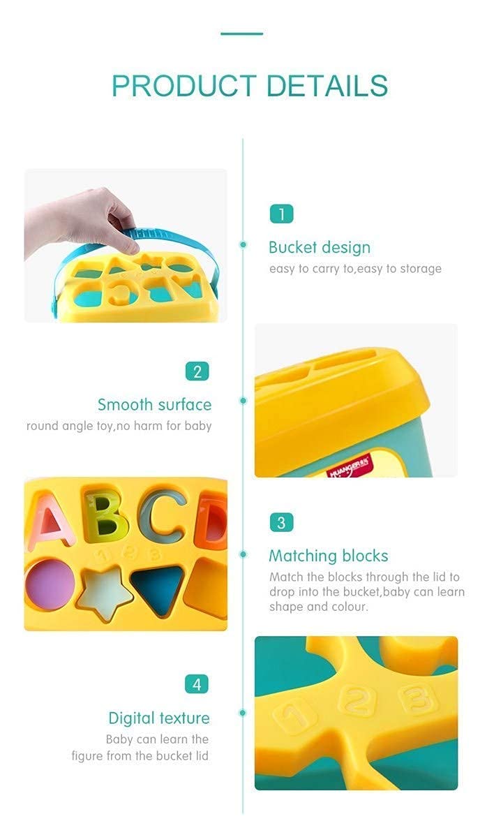 Baby Shape Sorter Bucket Toy – 16 Pcs Educational Blocks