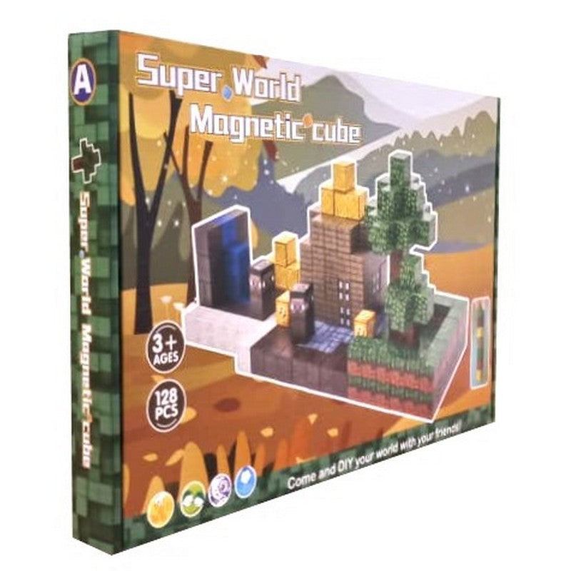 Super World Magnetic Cube XC-B46 (128 Pieces) - Minecraft Style Building Blocks MAS KIDZ