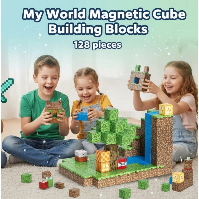 Super World Magnetic Cube XC-B46 (128 Pieces) - Minecraft Style Building Blocks MAS KIDZ