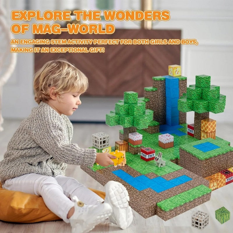 Super World Magnetic Cube XC-B46 (128 Pieces) - Minecraft Style Building Blocks MAS KIDZ