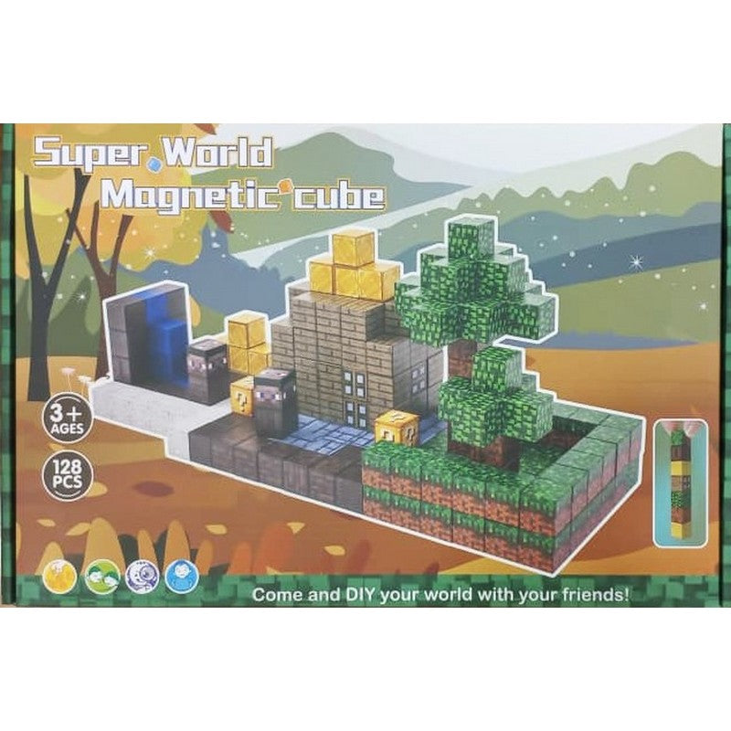 Super World Magnetic Cube XC-B46 (128 Pieces) - Minecraft Style Building Blocks MAS KIDZ