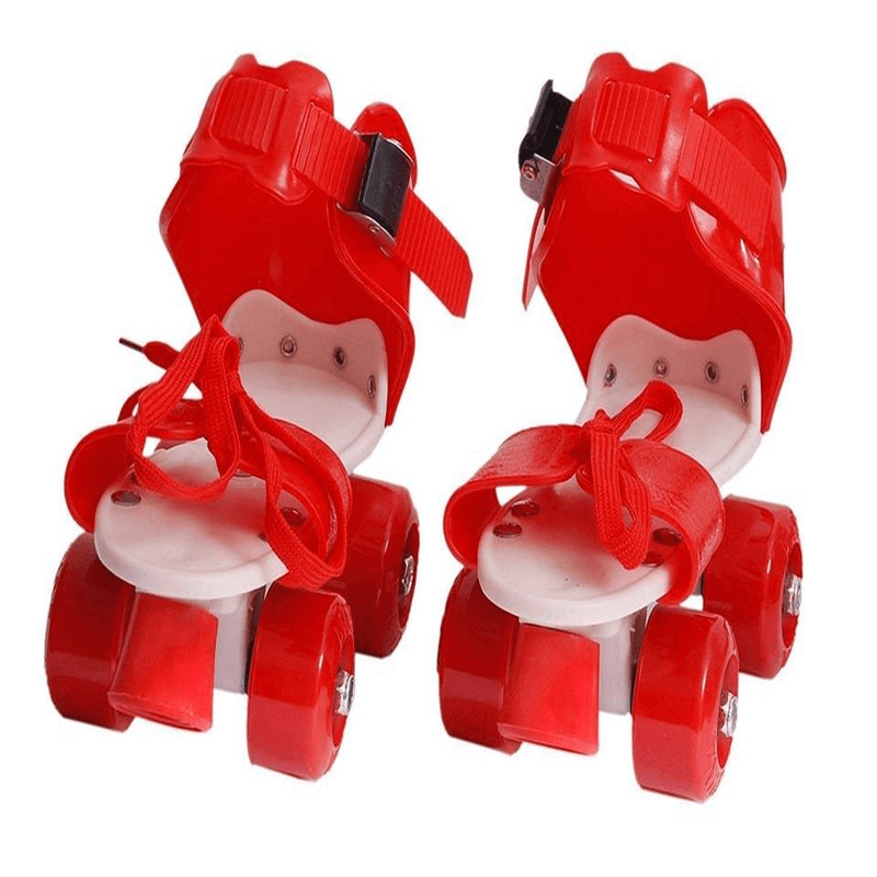 Adjustable Beginner Quad Roller Skates for Kids – 2 Rows 4-Wheel Training Skates with Safety Straps
