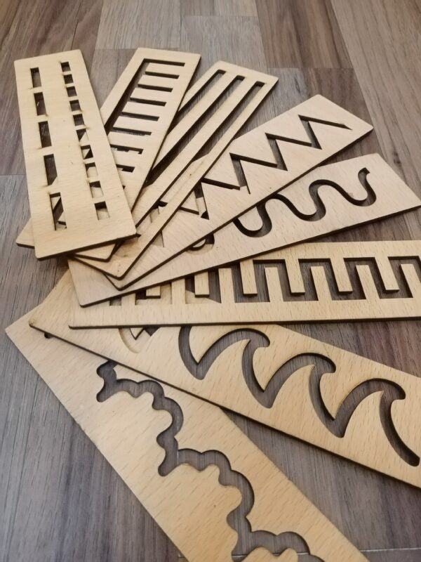 Montessori Wooden Stencil Board for Kids Zig Zag Wavy Straight Lines Tracing Stencil Set