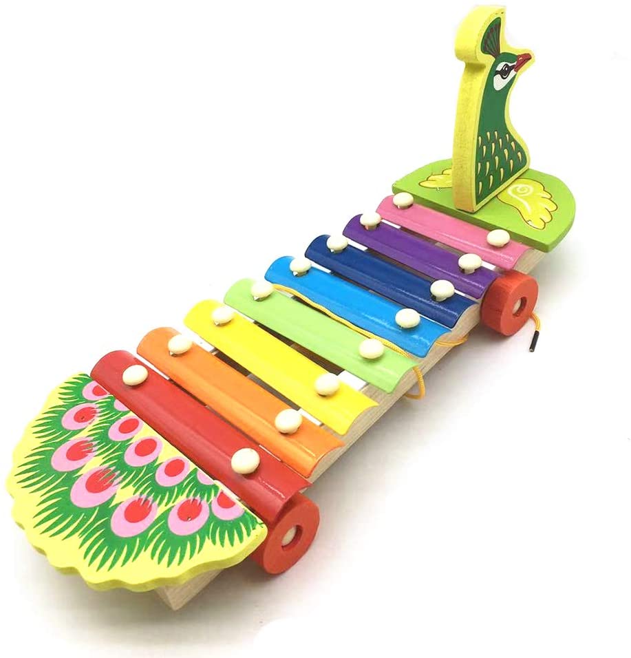 Peacock knock qin wooden xylophone with pull along rope