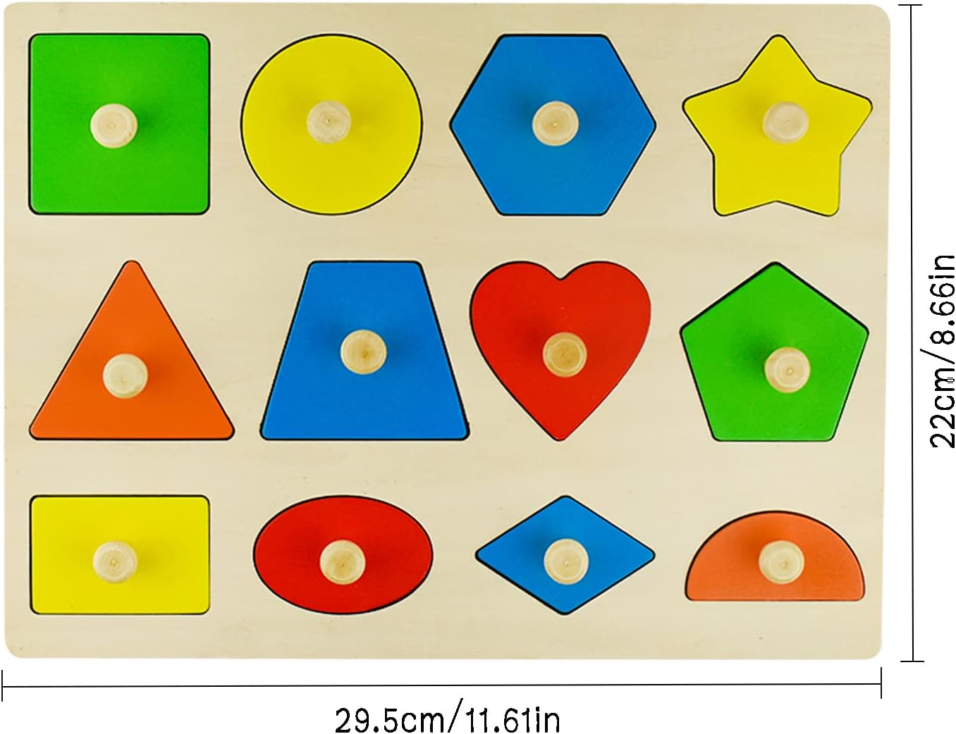 Wooden 12 Shape puzzle with nobe grip wooden pegged puzzle toy imported