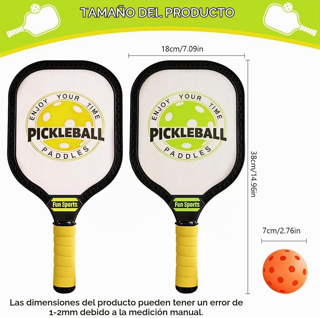 Kids pickleball paddle dimensions 38cm by 18cm with 7cm pickleball