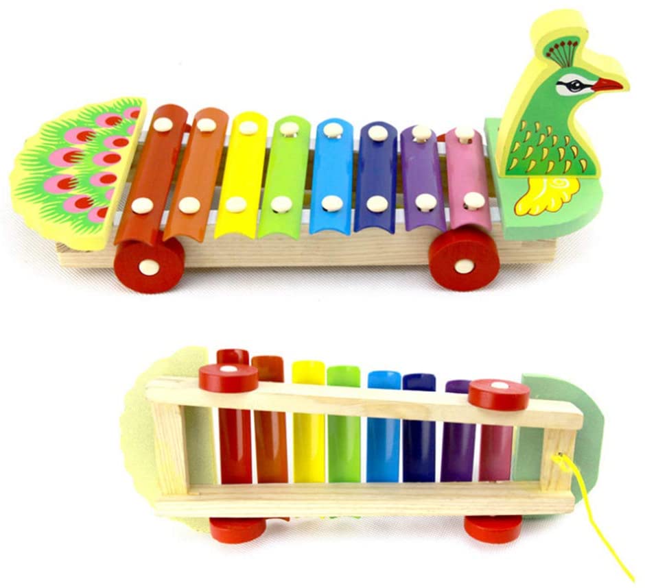 Peacock knock qin wooden xylophone with pull along rope