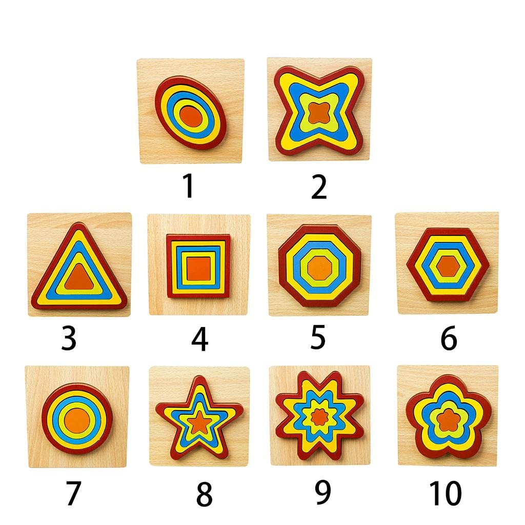 10 Colorful Geometrical Shape Wooden Puzzle Toy