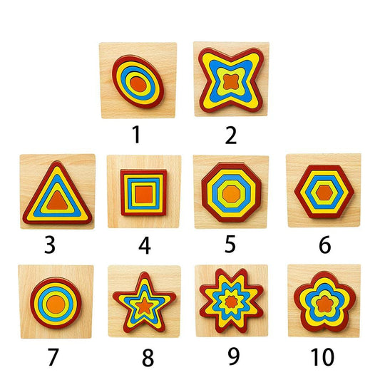 10 Colorful Geometrical Shape Wooden Puzzle Toy