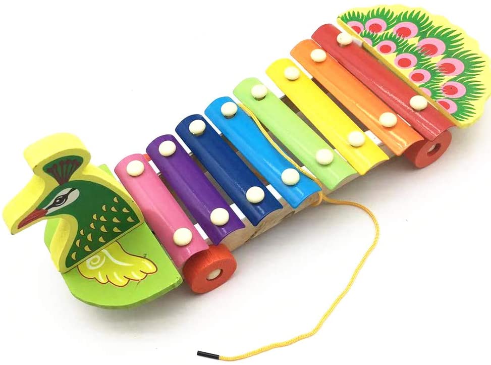 Peacock knock qin wooden xylophone with pull along rope