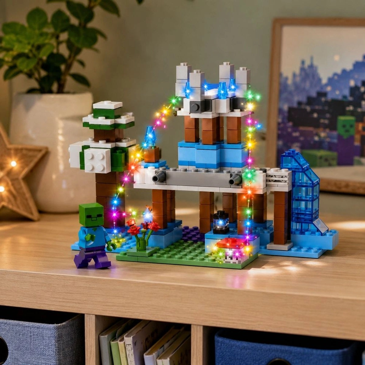 44126 My World Minecraft 220 pieces Minecraft-Inspired Light-Up Building Blocks Set| Winter Castle Construction Toy for Kids