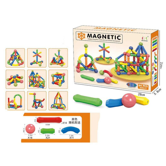 Magnetic Bar Blocks Set – 64 Pieces Maskidz