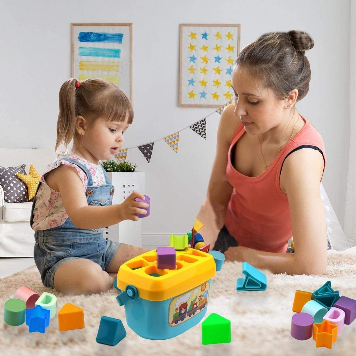 Baby Shape Sorter Bucket Toy – 16 Pcs Educational Blocks