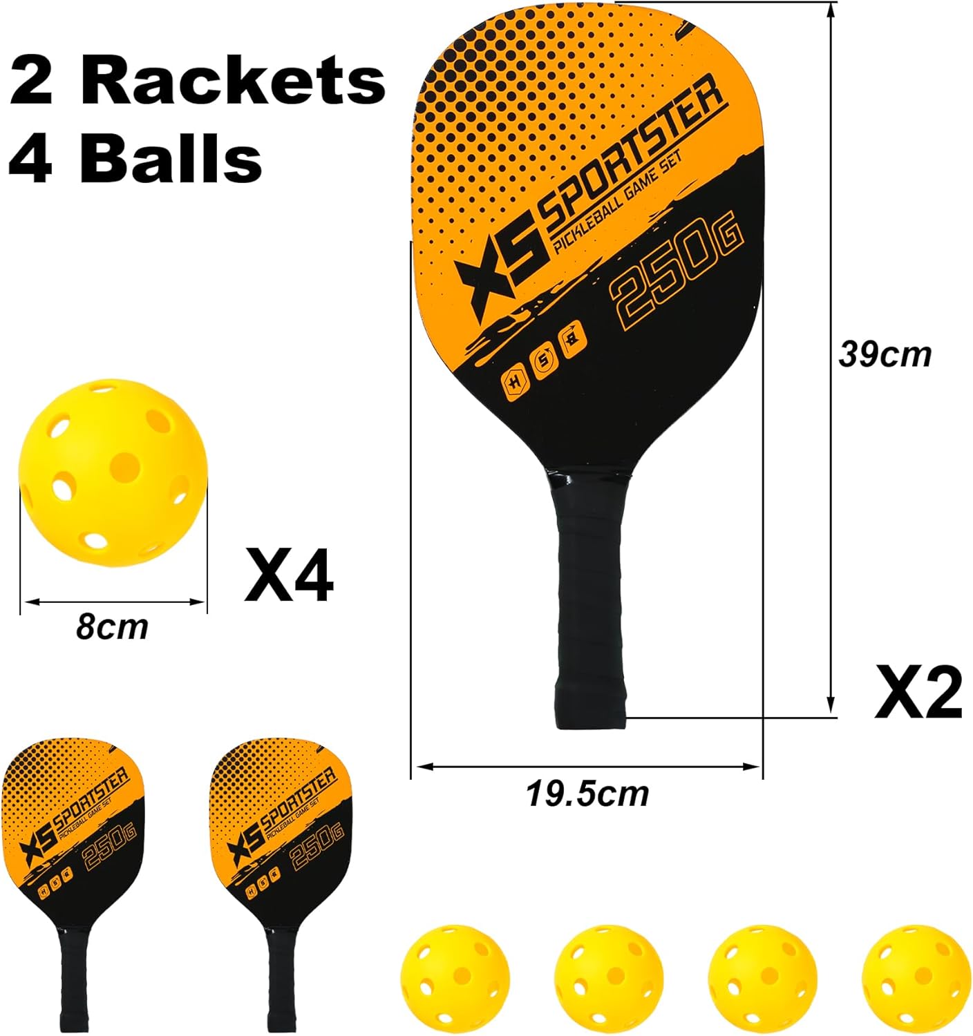 Pickle Ball 2 racket 4 ball XS Sportster Wizal